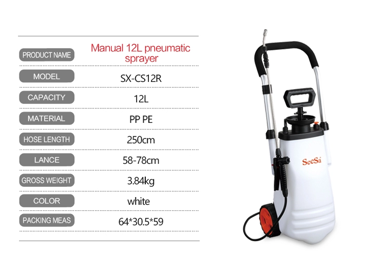 Seesa 12L stainless steel high pressure compression trolley garden sprayer na may air pump
